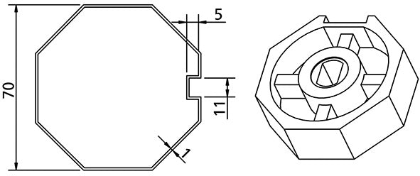 PULEGGIA ALLUMINIO OTTAGONALE D.70 PER MOTORI V2