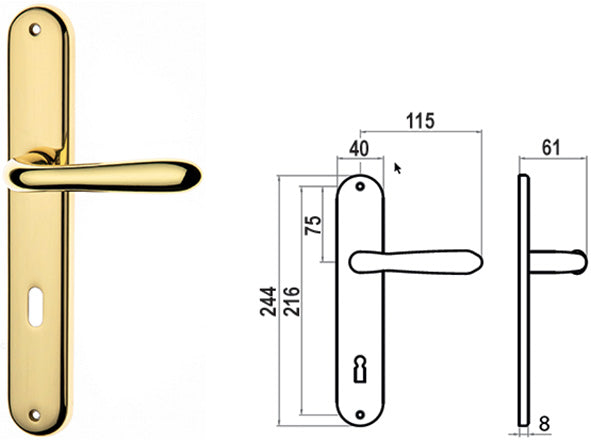 MANIGLIE C/PLACCA GHIDINI OTTONE UNO F.PATENT I.90