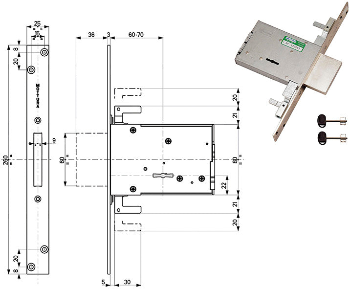 SERRATURE MOTTURA INFILARE TRIPLICE 40706/M8