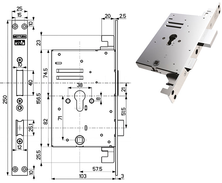 SERRATURE MOTTURA INFILARE TRIPLICE 89B750W00T