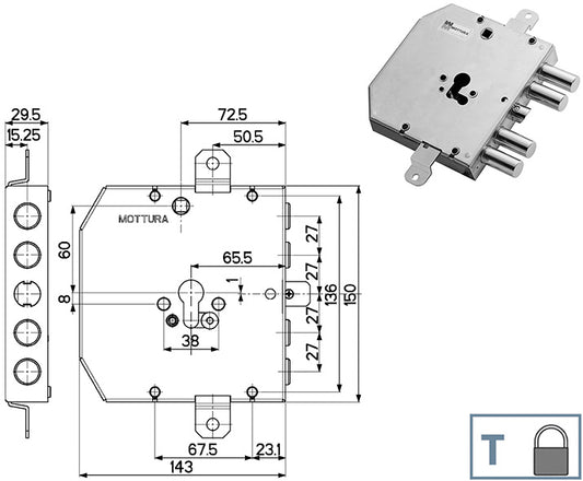 SERRATURE MOTTURA ESETY TESIO 89E310W27T