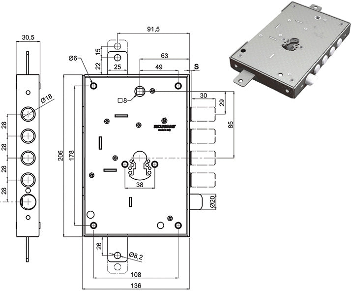 SERRATURE SECUREMME PORTE BLINDATE 2651SCR0328CT2