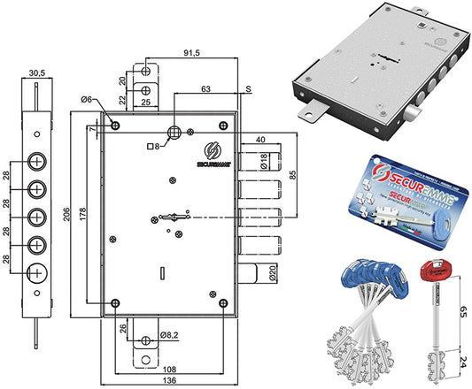 SERRATURE SECUREMME PORTE BLINDATE 2401DCR0328S57